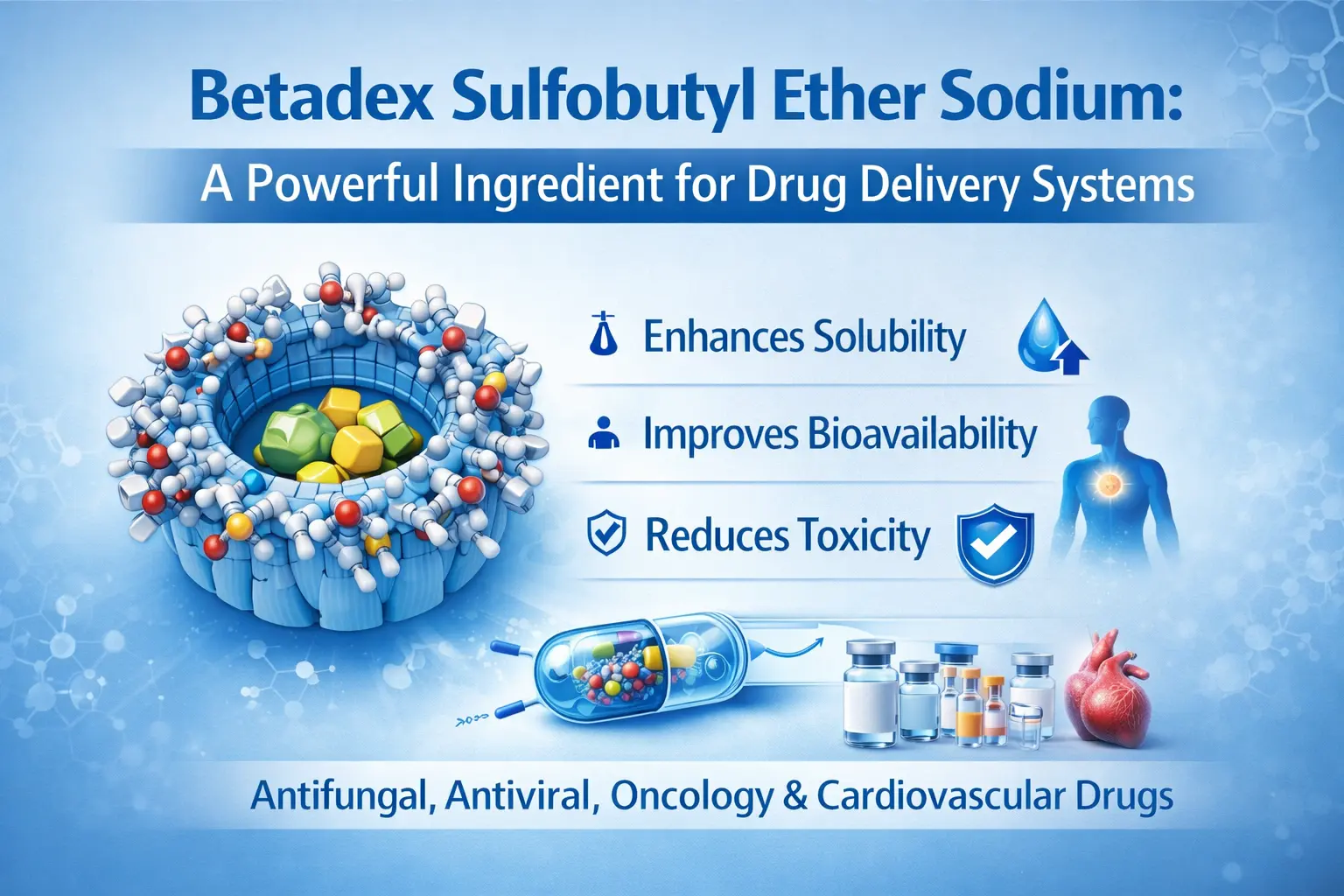 Betadex Sulfobutyl Ether Sodium: ສ່ວນປະກອບທີ່ມີປະສິດທິພາບສໍາລັບລະບົບການຈັດສົ່ງຢາ